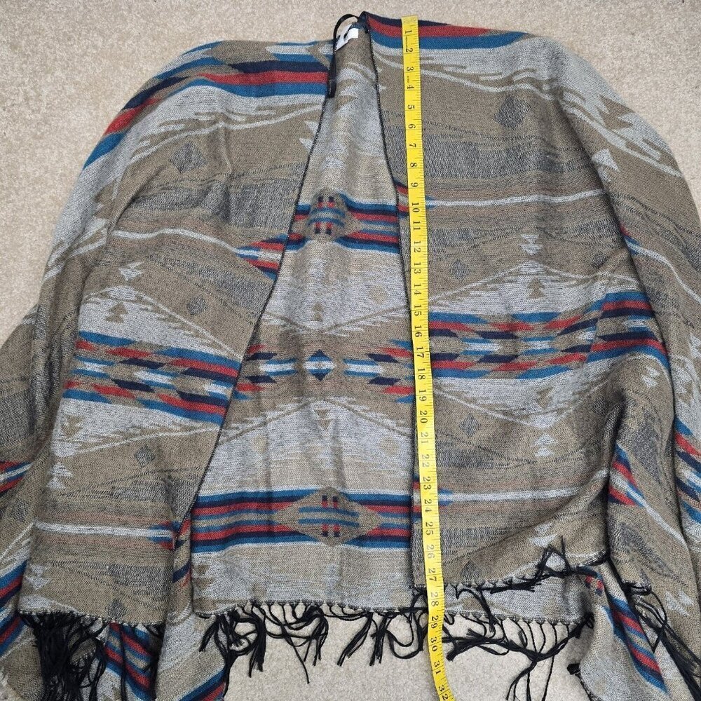 Mudd Western Aztec Southwest Oversized Poncho Sweater Shawl Fringe OSFM - Picture 5 of 5